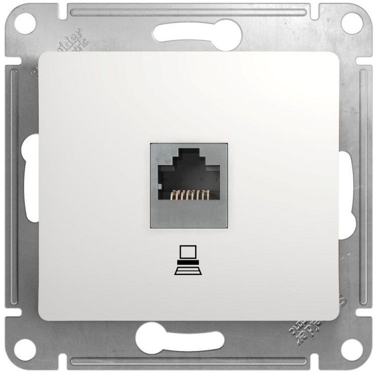 Розетка компьютерная 1-м СП Glossa RJ45 кат.5E механизм бел. SchE
