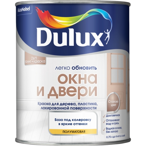 Краска полуматовая для окон и дверей Dulux база BC неморозостойкая (0,75 л)