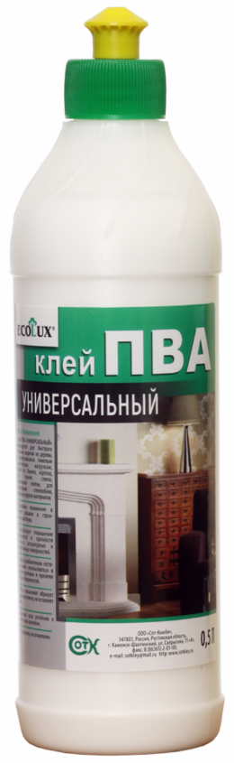 Клей ПВА ECOLUX универсальный (0,5 л) (24 шт коробка)