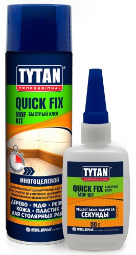 Клей цианакрилатный Tytan Quick Fix двухкомпонентный для МДФ прозрачный (200мл/50г)