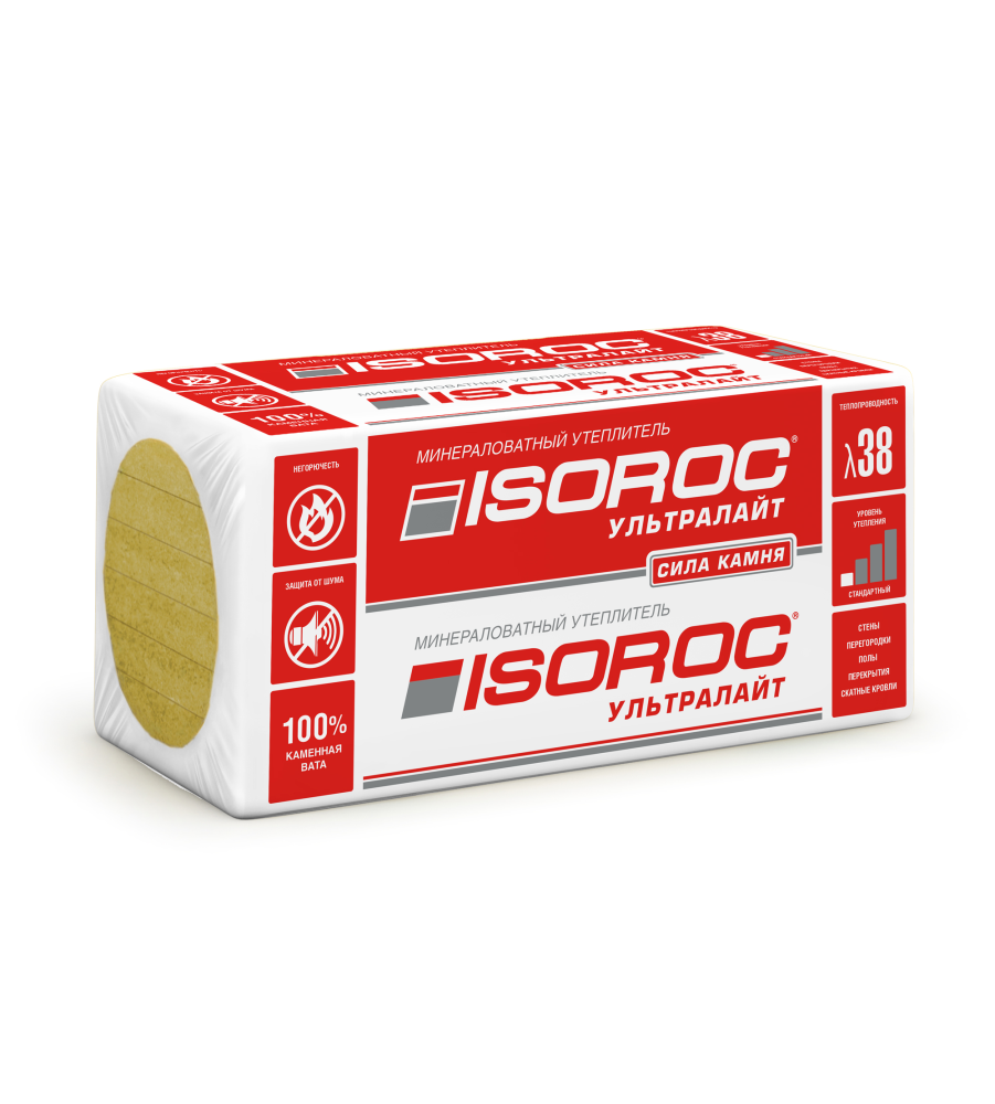 Утеплитель ISOROC Ультралайт 50х600х1000 (уп.8шт 4,8м2 0,24м3) УПК.+ПАЛ (12) пл.24